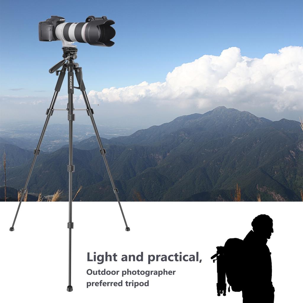 Neewer SAB234 Portable Aluminum Alloy 142cm with Rotating 4kg Weight Black Tripod, Head, Capacity,