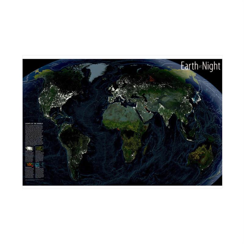 Decorative Hanging Picture The World Map of Earth At Night Map for Home/Office/Living Room Wall Decor Crafts Painting