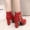 Western Fashion Booties Round Toe Zipper High Heels Women's Shoes Super High Thick Heel Ankle Boots Platform Heels Lady Footwear