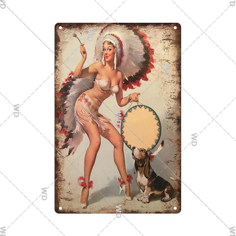 Retro Pin Up Girl Amerikanischer Stil Blechschild Metall Vintage Plakette Wandschilder Metallposter Platte Garage Schlafzimmer Man Cave Geschenk Dekor