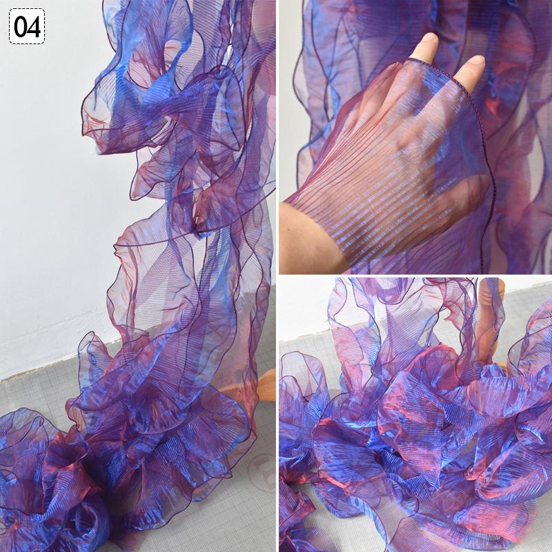 100x13cm Glasierter Organza-Spitzenbesatz Transparent Hart Falten Große Welle Plissierter Stoff DIY Nähen Brautkleid Kostüm Zubehör