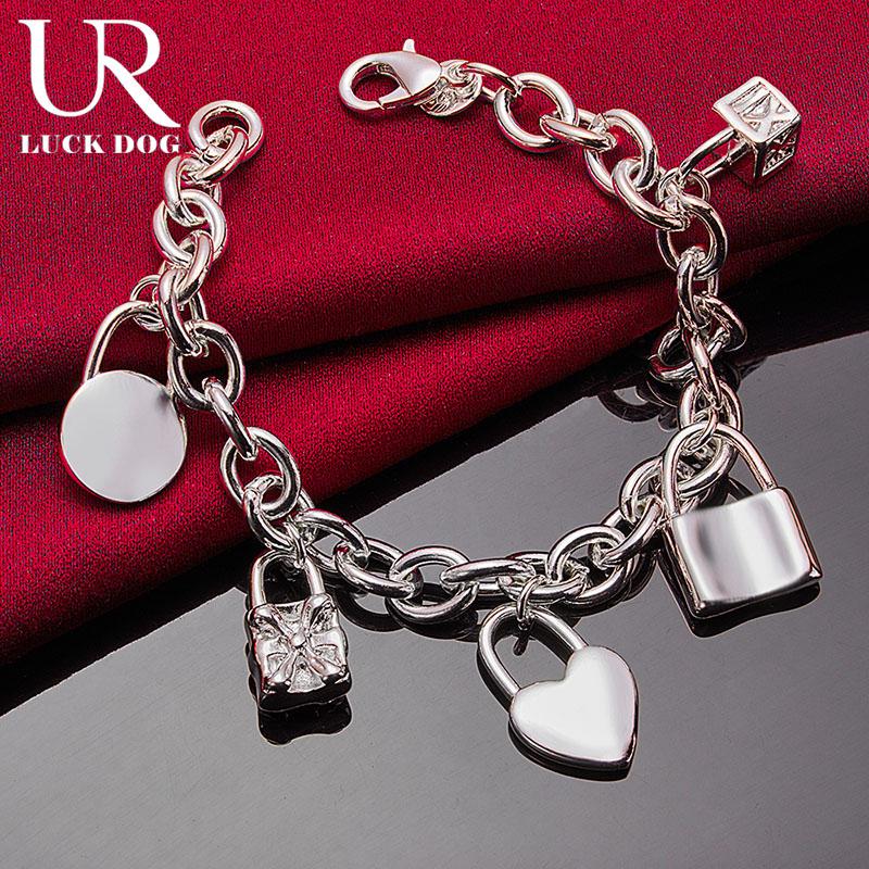 925 Sterling Silver Heart-shaped/round/square Lock Bracelet Fashionable Wedding Jewelry