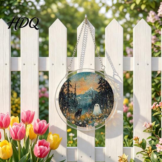 UV Printed Halloween Decor Acrylic Suncatcher Jigsaw Puzzle Set Spooky Ghost Floral