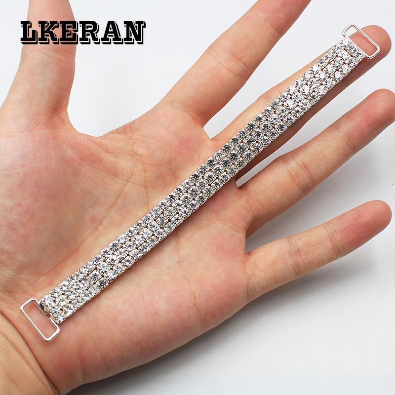 100%New 16/11cm Auto Shrink Three-rows Rhinestone Chain Bikini Connectors Rings Bukcles Clothing Decoration for Women 2Pcs/Lot