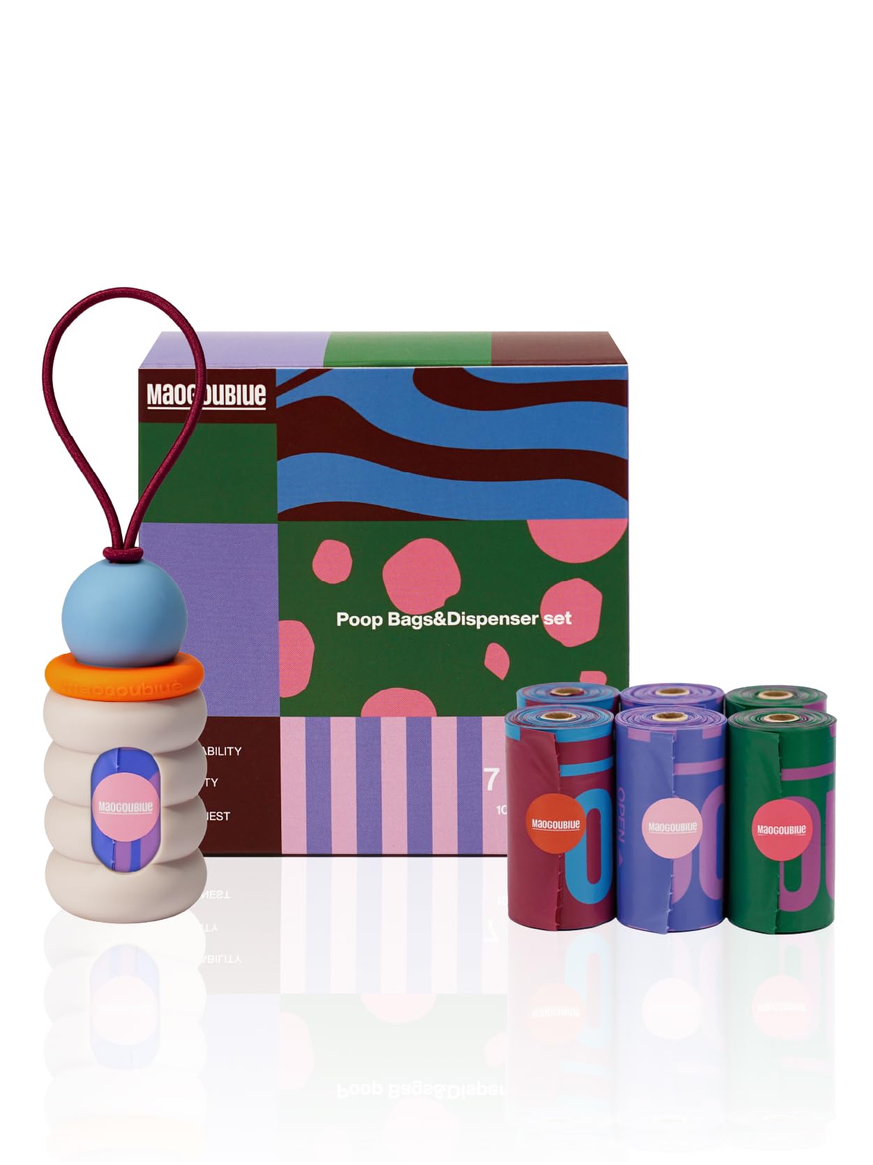 

Maogoublue Без запаха Собачьи какашки Жасмин Экстра для санитарного автомобиля Кошка с контейнером для удаления и шеей Включает портативный контейнер 7 рулонов пакетов,