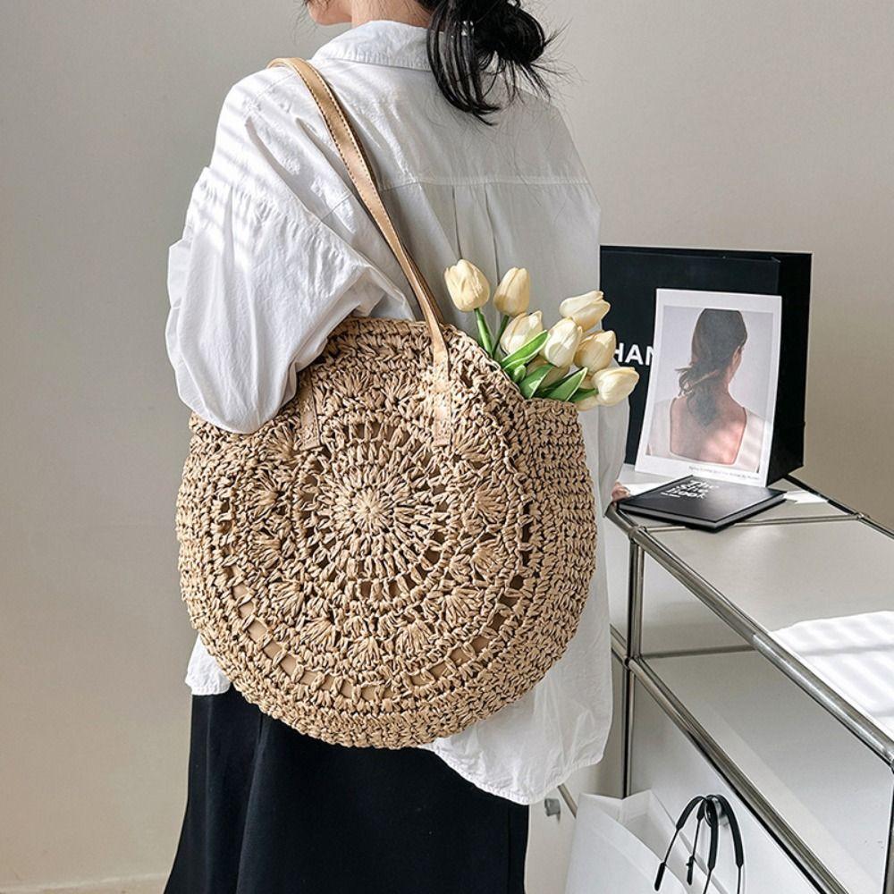 

Handmade Straw Tote Bag Boho Woven Shoulder Bag New Straw Weave Bag Travel