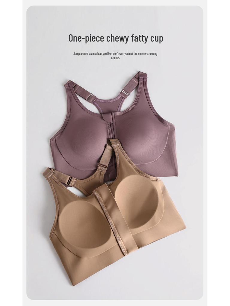 Women's High-Impact Shockproof Plus Size Sports Bra with Front Zipper for Yoga and Running