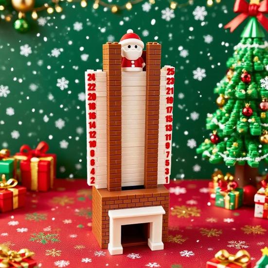 Santa Advent Calendar Fun Santa Claus Down The Fireplace with Sliding Design Wooden 3D Christmas Countdown Decoration Holiday Home Decor for