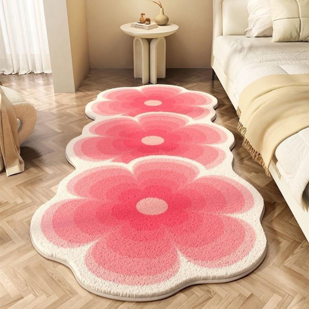 Anti-slip Floor Mat Plush Flower Rugs Nordic Style Carpet Bedroom Decor