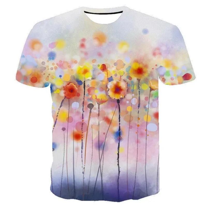 2024 Damen-T-Shirt mit Farbblock-Print, lässig, Rundhalsausschnitt, kurzärmliges Oberteil aus Strickstoff, übergroßes Damenkleid