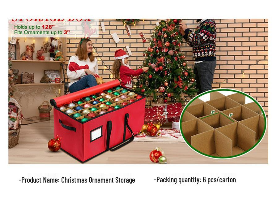 Foldable Oxford Cloth Christmas Ornament Storage Box with 128 Compartments