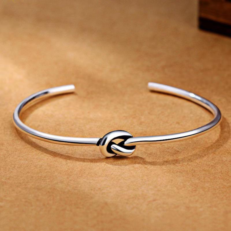 2023 Retro Men's Geometric Woven Cable Open Bangle in Silver-Plated Copper