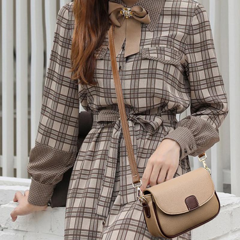 PU Leather Shoulder Bags For Women Fashi Flap Crossbody Messenger Bag Luxury Ctrast Color Messenger Handbag Shopping Purse