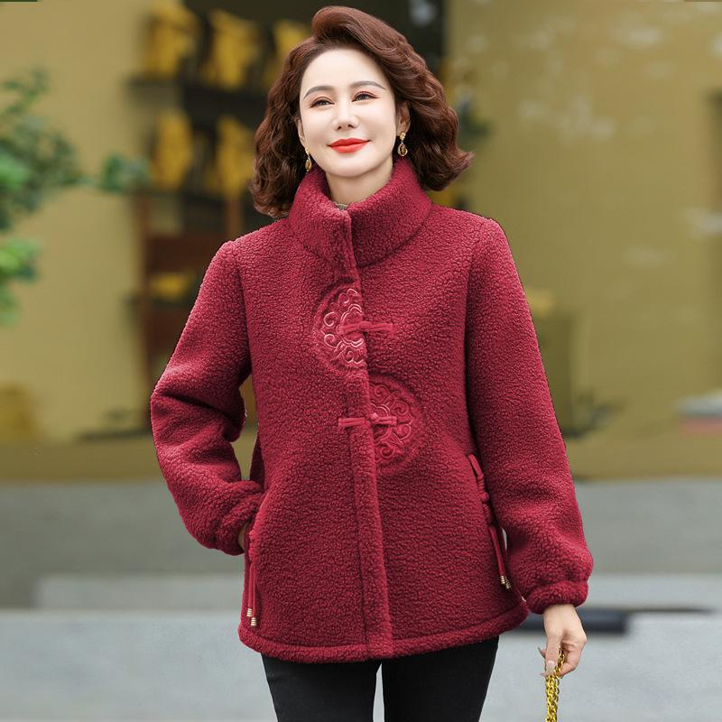 Plush Winter Coat for Middle-Aged Women: Lamb Wool Cotton Jacket, Stylish and Warm for Moms with Added Lining