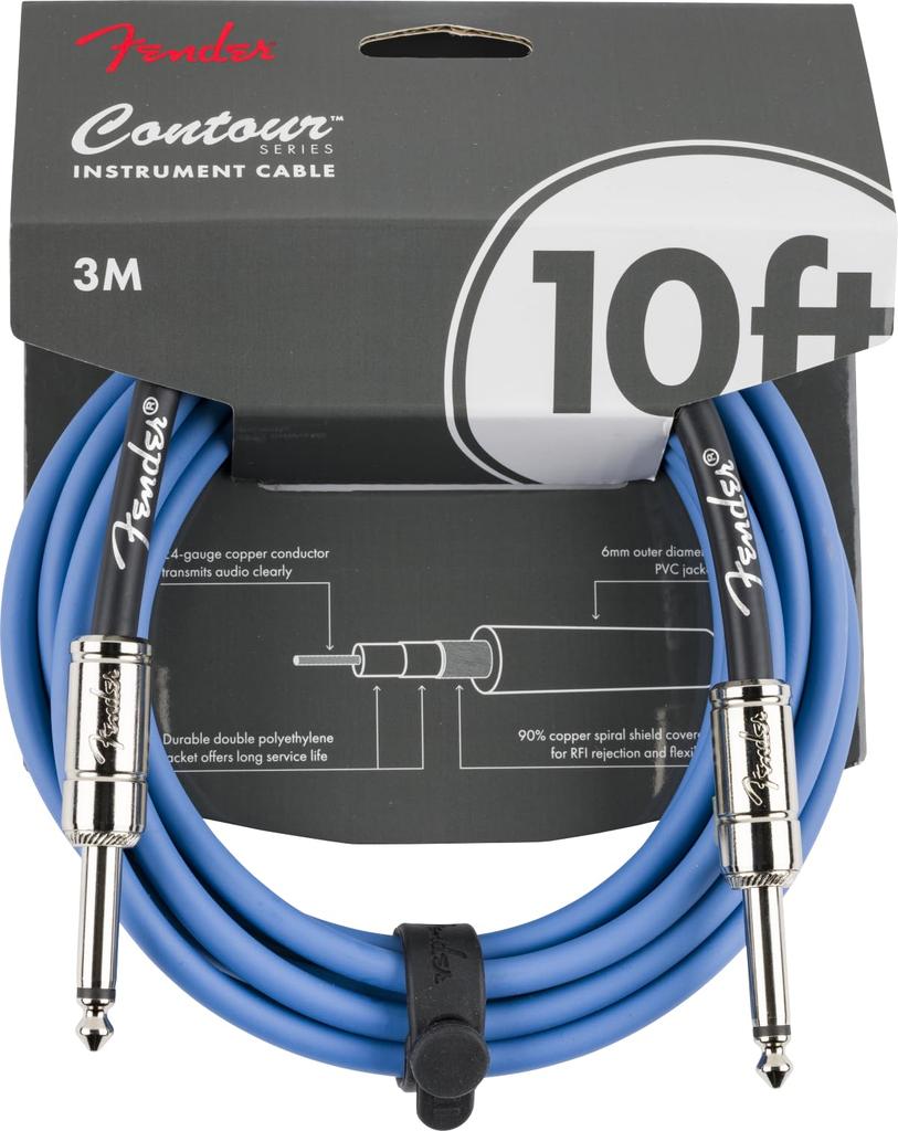 Fender Instrument Lake Placid Guitar Bass Cable Contour™ Cable, Blue, 10" (3.05m) - &