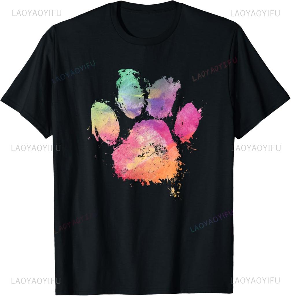 Dog Paw Print TShirt Fun Dog Pet Print Top  Cotton Men Clothing  Graphic T Shirts Camisetas Streetwear Vintage T Shirt