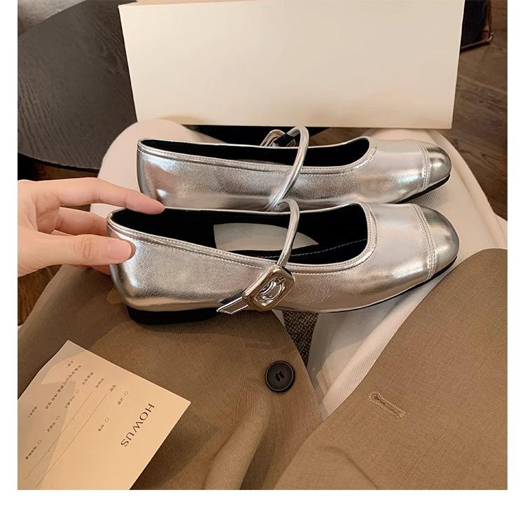 Grape mother autumn new inner height increase flat shoes women's fashion square head silver single shoes Korean version soft sole not tired women
