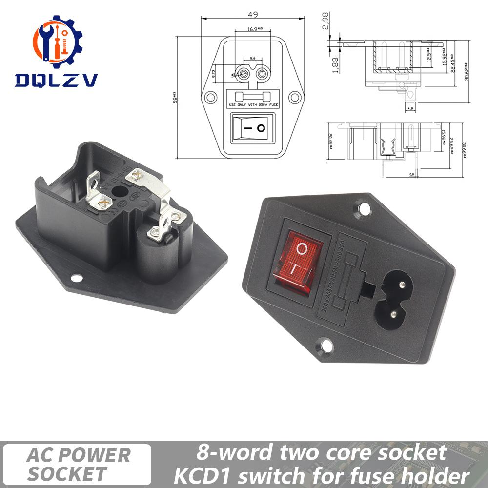 Inlet Plug Pin Connector 3 Pin IEC320 C14 Electrical Socket LED 250V Rocker Switch Brass 10A Fuse Computer Mount Accessories