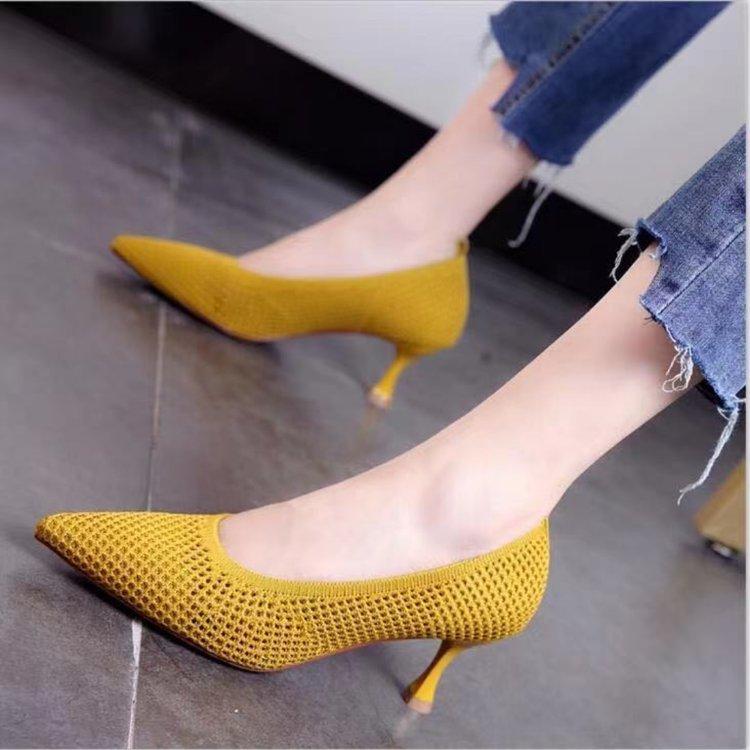 Women Pumps Summer Comfortable Stiletto Party Shoes Stiletto Sexy Single Shoes  knit Woven Mesh Breathable Women work Shoes