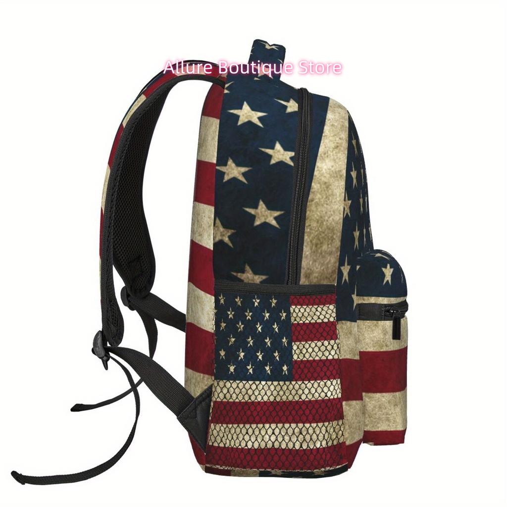Men's Vintage American Flag Backpack | Durable Polyester | Lightweight, Large Capacity Zippered Compartments & Side Pockets