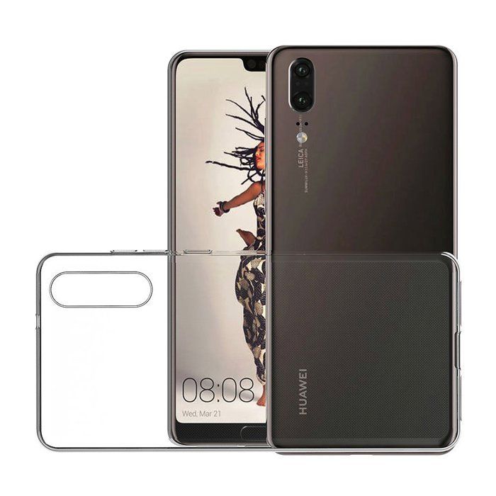 Coque et tour de cou pour Huawei P20 - TPU Souple Transparent Cordon Noir réglable Phonillico®