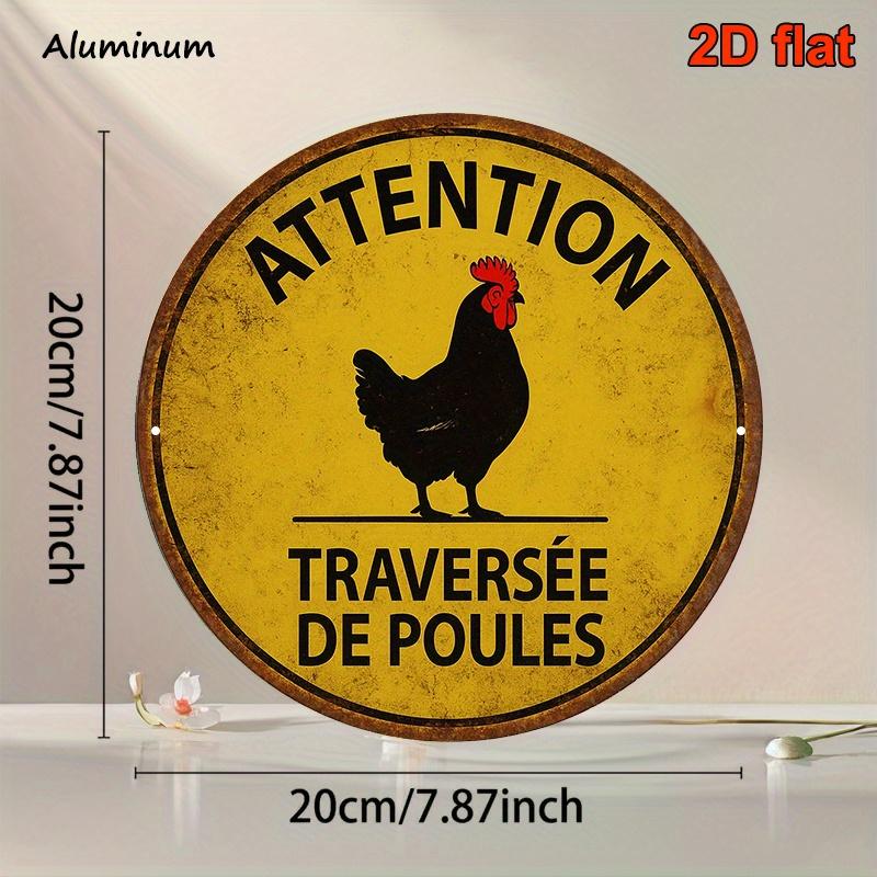 

Attention Traverse de Poules Funny Chicken Crossing Vintage Round Aluminum Sign xcm For Farm Home Wall Decor 20x30cm（7.8x11.8inch）