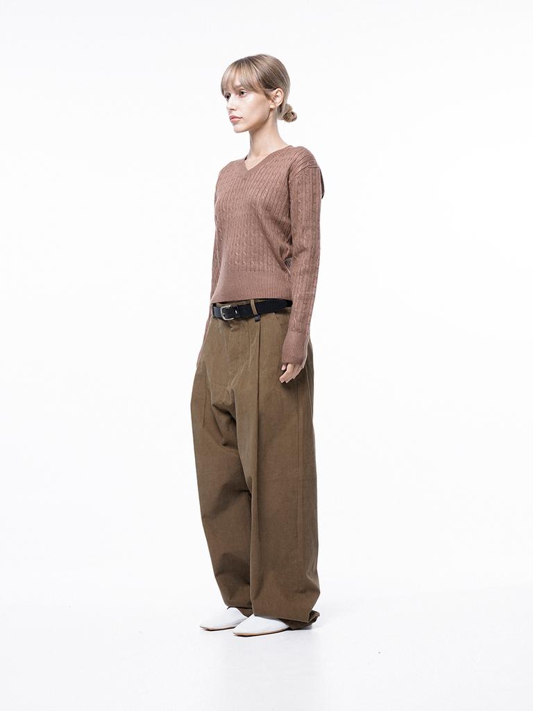 Chaenseseunoi Soft Cable V-Neck Knit - Brown /W243Tp02Br