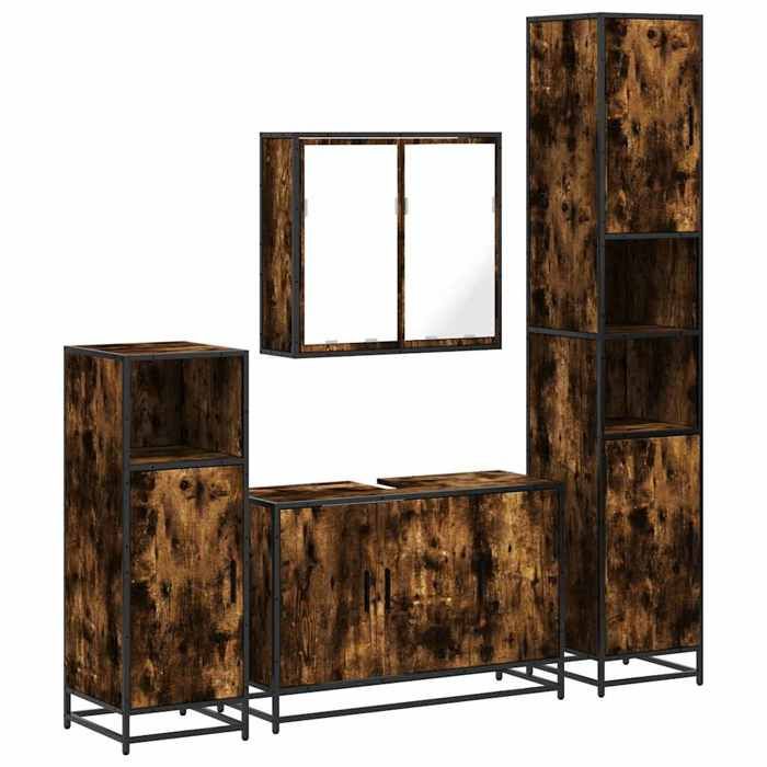 VidaXL 4-piece Bathroom Furniture Set Smoked Oak Engineered Wood, Bathroom Cabinet, Storage Cabinet of 3301192