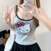 #Summer New Sweet Wind Cartoon Print Splicing Contrasting Color Sling Vest Slim Fixed with Chest Pad