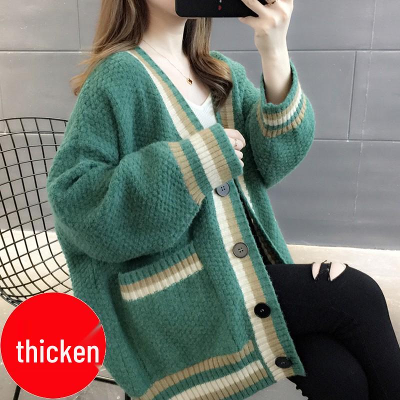 Autumn 2025 Women's Loose Knit Cardigan - Thick, Stylish Sweater