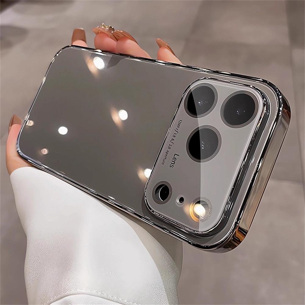 

Original Glass Window Case For iPhone 17 16 15 14 13 12 Pro Max Air Shockproof Plating Armor Glossy Lens Protection Cover iPhone 15