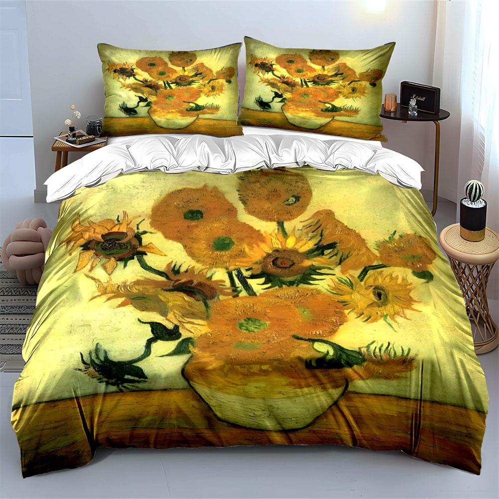 Sunflower Vase Art Print Bedding Duvet Cover Set (1*Duvet Cover 2*Pillowcases, without duvet insert)