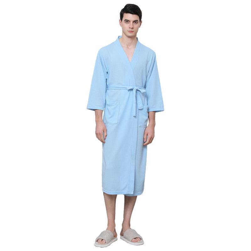Leichter Waffel-Kimono-Bademantel für Herren – Homewear im Hotel-Stil für Frühling und Sommer