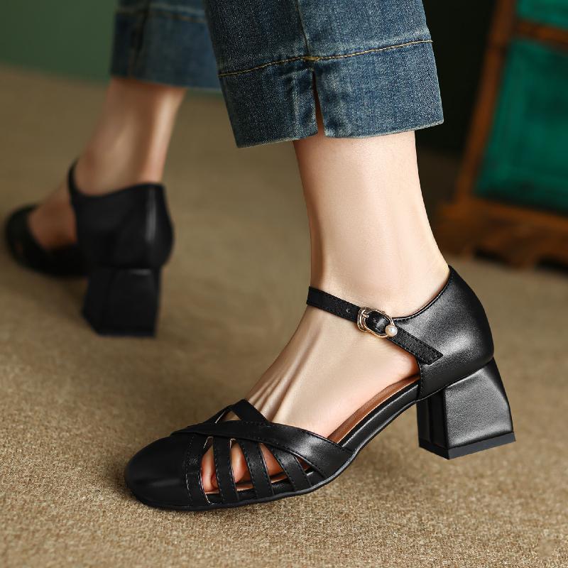 Elegant Women's Sandals Summer Close Toe Casual Medium Heel Ankle Strap Party Shoes Designer Comfortable Flip Flops For Girls