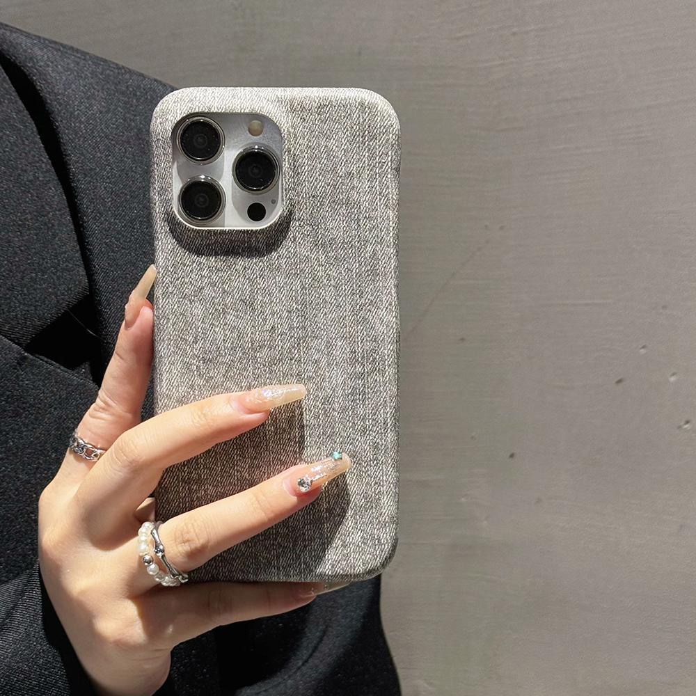 

For iPhone 16 Pro Case Jeans Cloth Texture PU Leather+PET Back Cover Grey