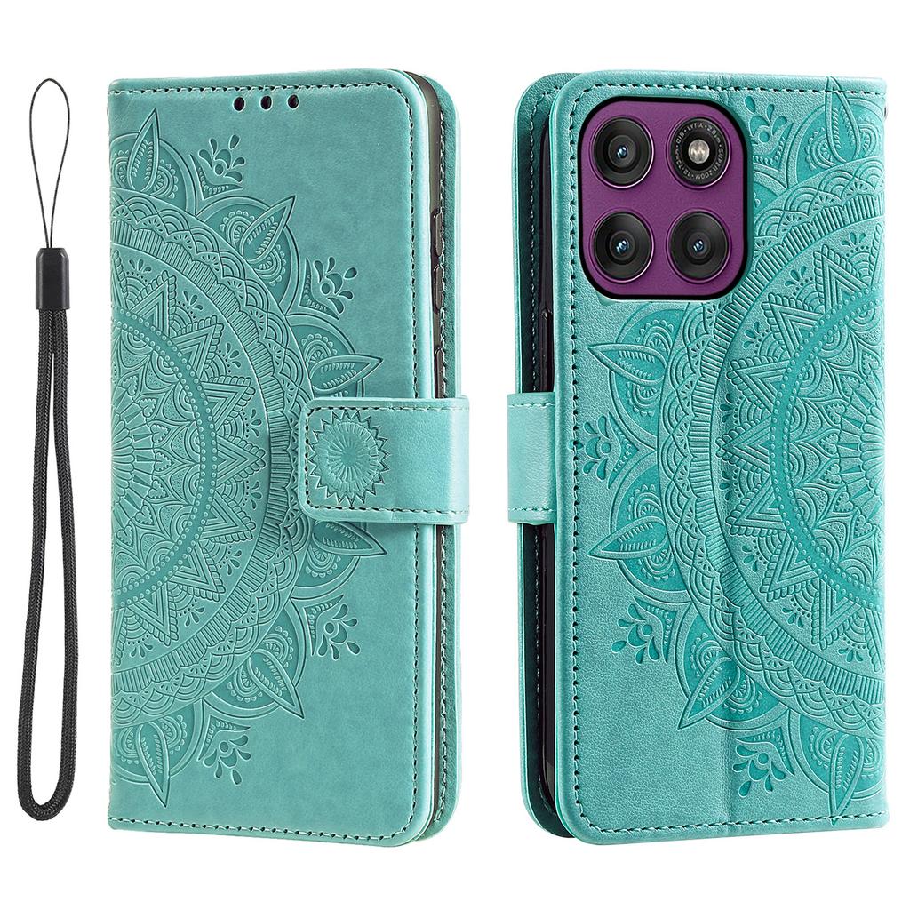 For Motorola Moto G56 5G Stand Case Imprinted Totem PU Leather Wallet Phone Cover with Wrist Strap
