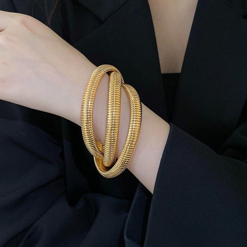 Minimalist Double-Layer Hollow Armlet: European & American Style, Exaggerated & Fashionable High-End Bracelet