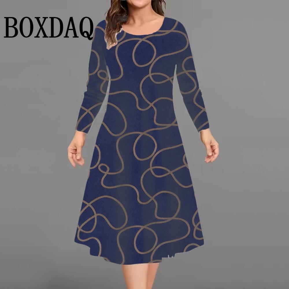 Abstract Painted Line Striped Women's Dresses Autumn Winter Fashioni Long Sleeve Dresses Casual Streetwear Loose Plus Size Dress