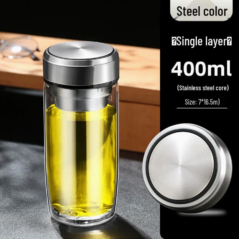 MINGHUI Oval Glass Teacup 400ml Single Layer with Filter