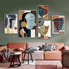 Picasso Style Oil Paintings, Abstract Geometric Lines, Female Facial Images, Posters, and Printmaking Home Decor