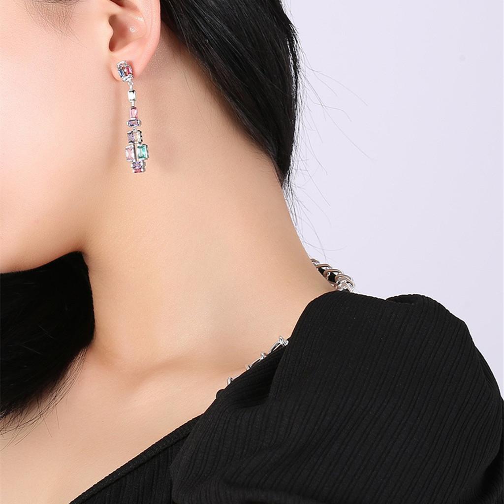 European and American color zircon earrings heavy industry long stud earrings niche design high-end earrings