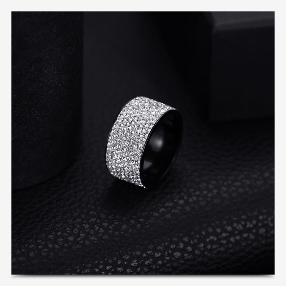 12MM Men's Titanium Steel Fashion Ring with Embedded Diamonds - Versatile Design, 8 Rows of Diamonds