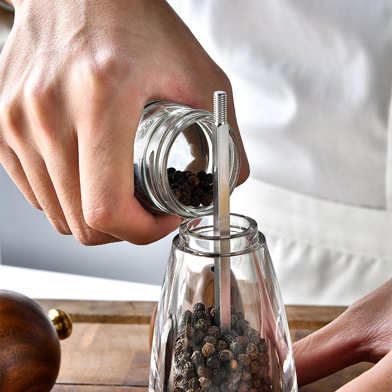 1pcs Manual Round Head Pepper Sea Salt Grinder Acrylic Acacia Wood Grinder Ceramic Core Kitchen Tools