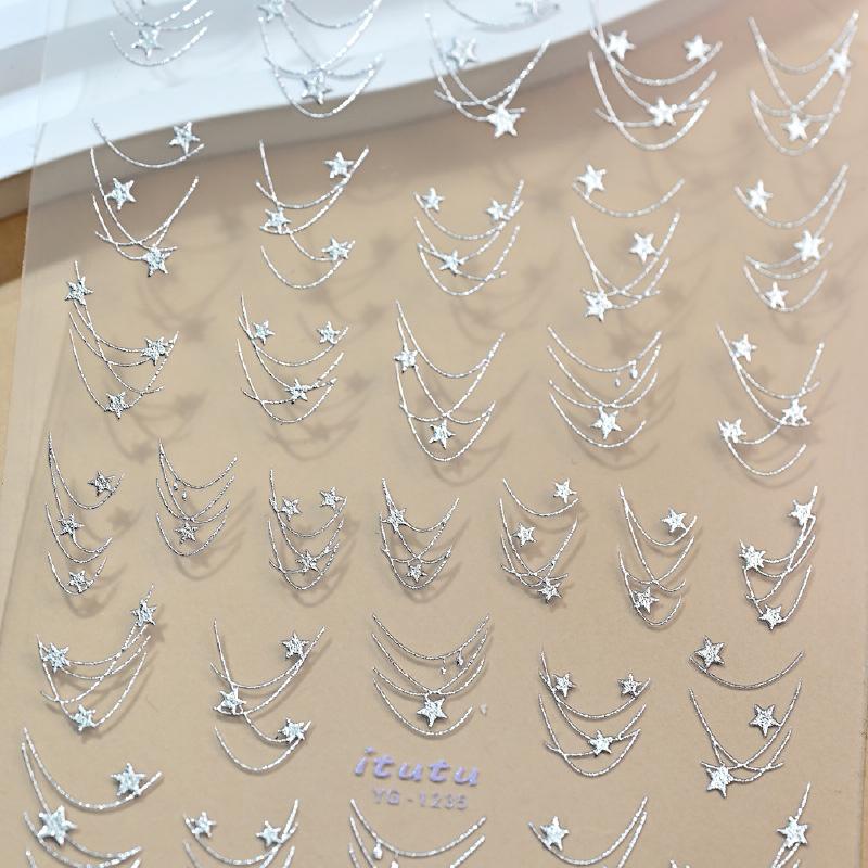 High Quality Star Nail Art Stickers Bronzing Flash Self Adhesive Sticker Nail Charm Decoration Stereoscopic