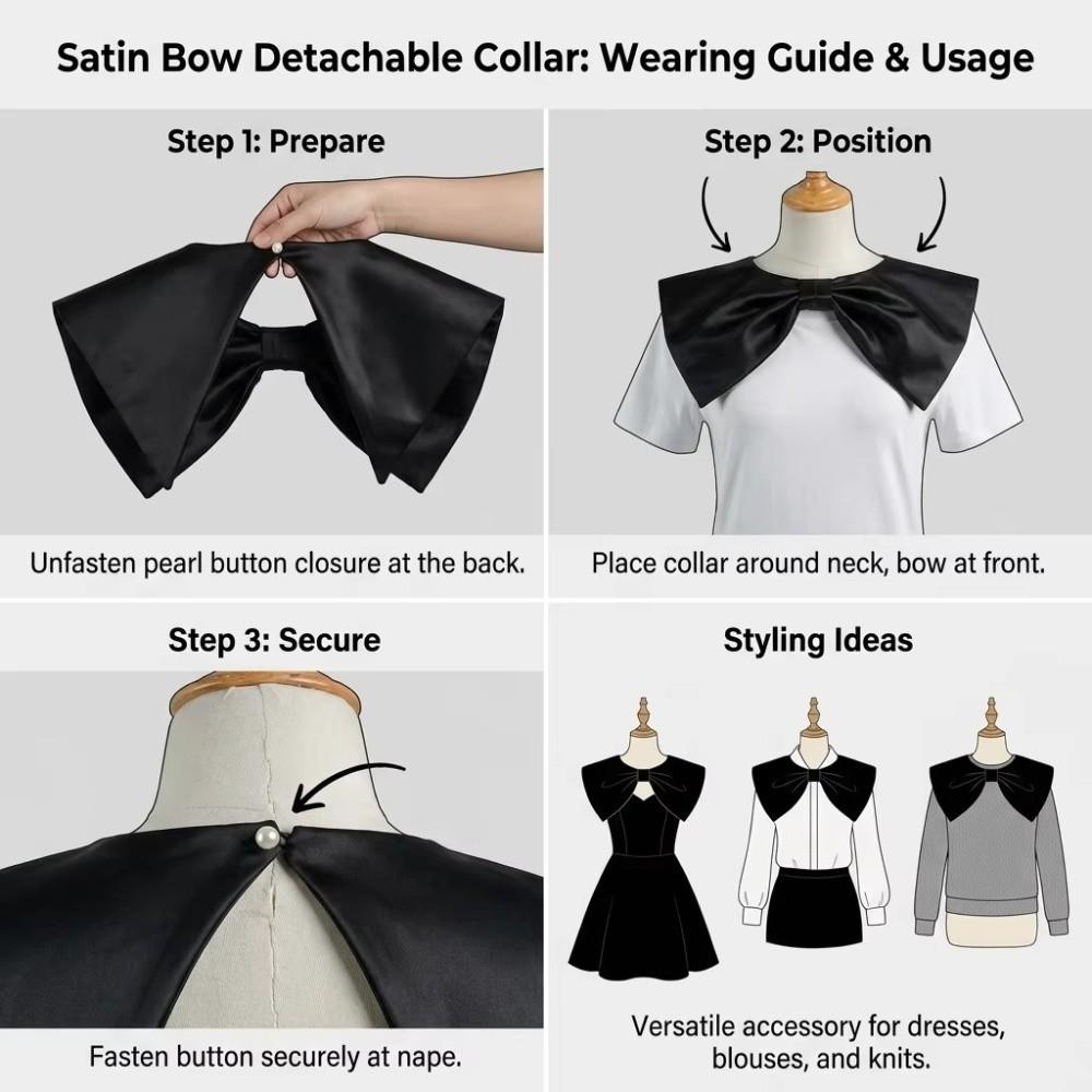Satin Material Decorative Collar Bow Design Fashion Accessory Elegant Fake Collar  Casual Wear