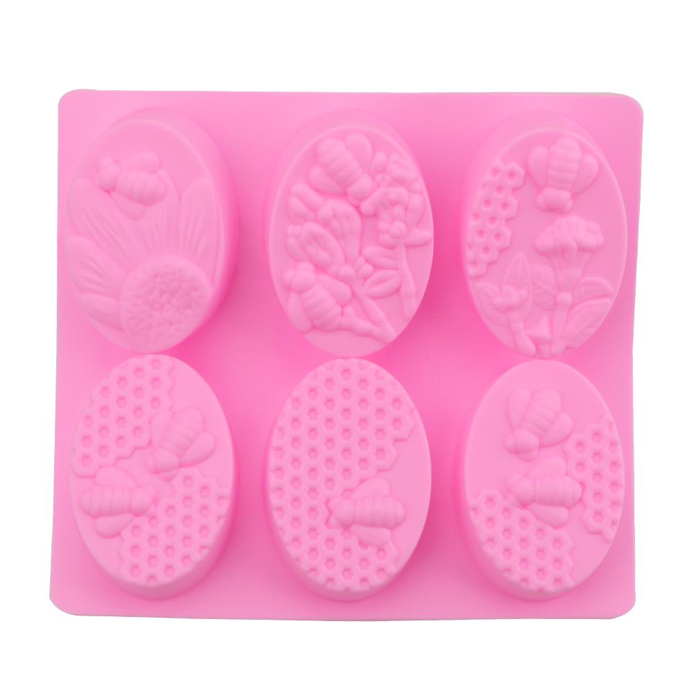 Silicone DIY Handmade Craft 3D Insect Soap Mould Soap Molds Tray 6 Forms Oval Bee Soap Mold Easy To Demould