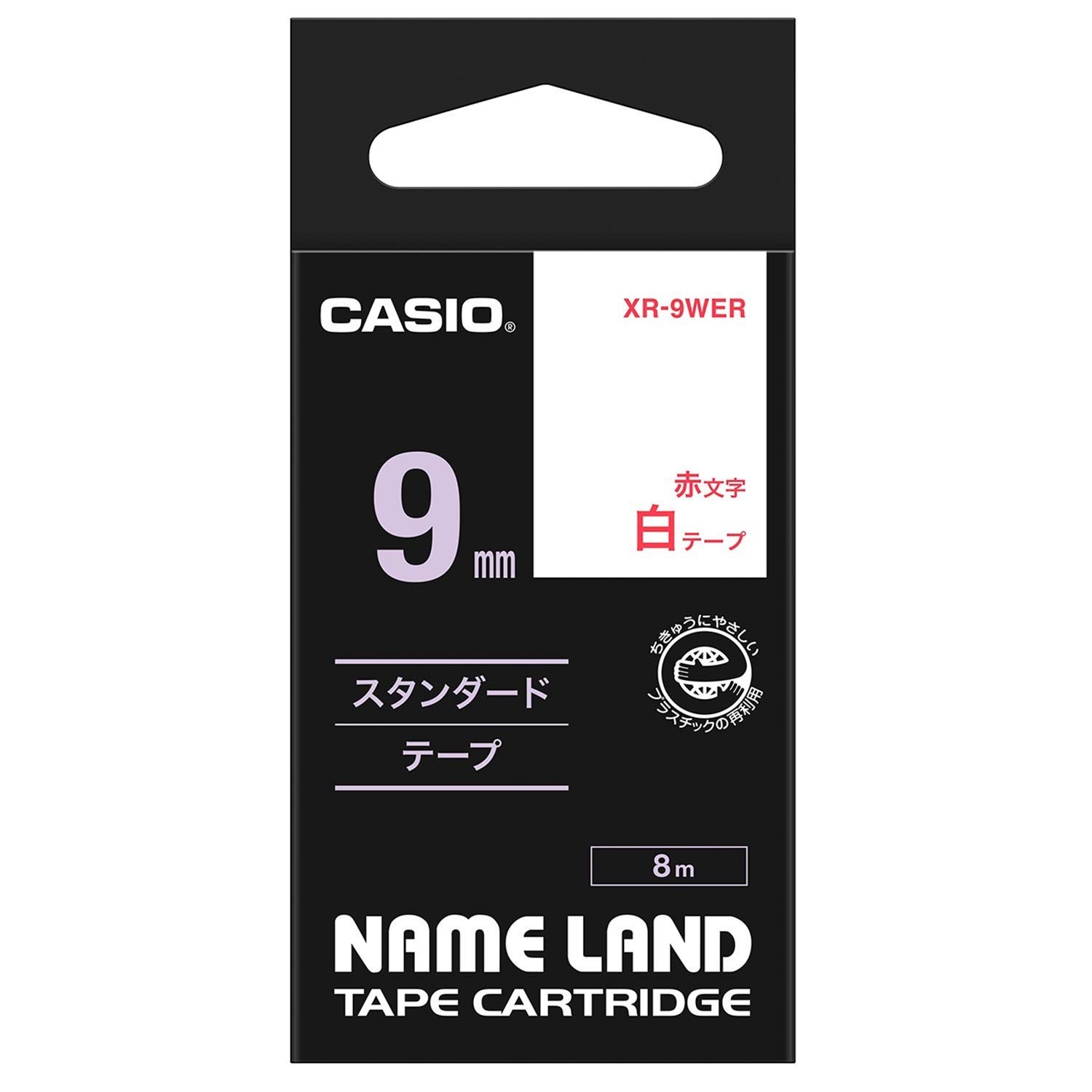 

Оригинальная лента для этикеток Casio Nameland Label Writer 9 мм, красные буквы на белом фоне XR-9WER