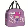 Cherry Blossom Kokeshi Doll Insulated Lunch Bag - Reusable Thermal Cooler Bento Box with Cute Sakura Design