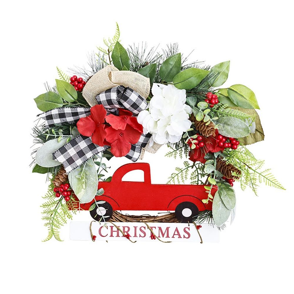 

Farmhouse Decor Red Truck Wreath Festive Holiday Theme