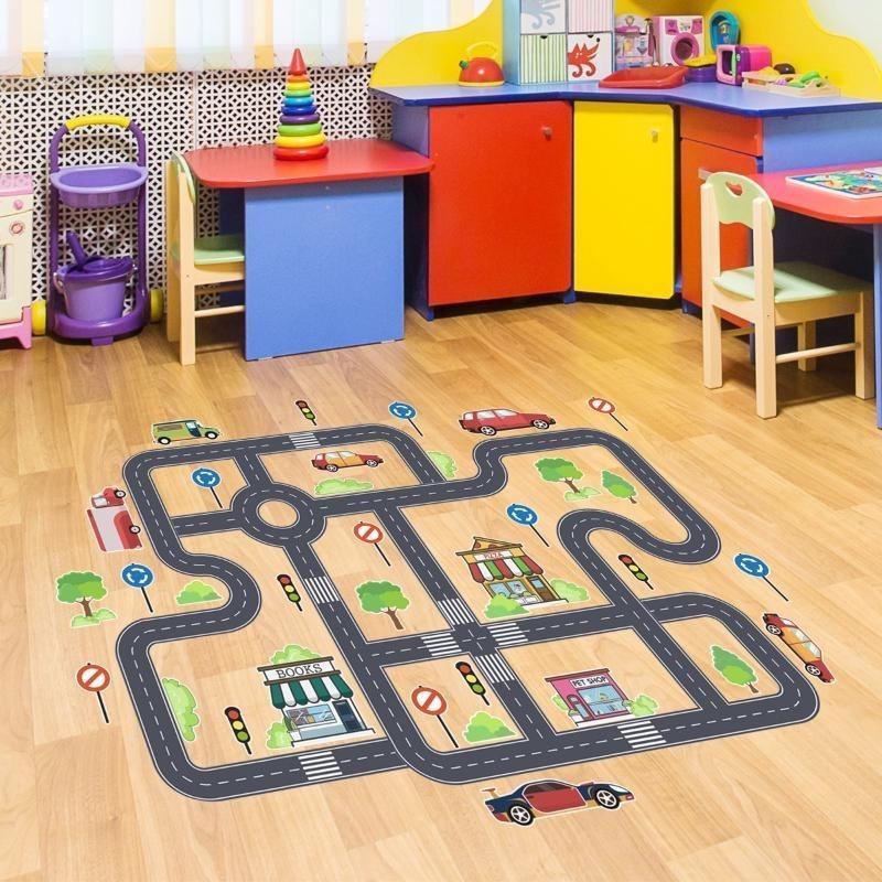 Car Road Signs Wall Stickers Floor Stickers Children's Room Decoration Self Adhesive Cartoon Stickers Wall Art Decals